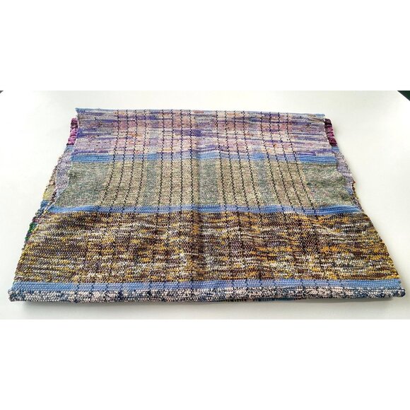 Vintage 60s kilim, handmade rag rug, blue, green, purple entryway or kitchen run - Picture 10 of 10